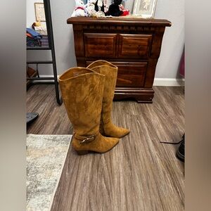 Brown Suede Knee-High Boots